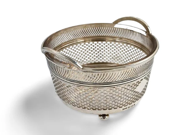 Antica ciotola centrotavolo argento e fodera in vetro solida sterling (2100/9/BVGN)