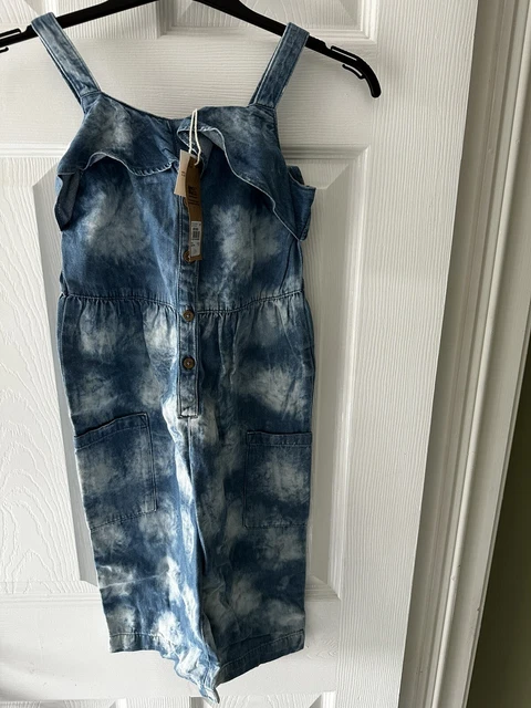 Colorante cravatta per ragazze denim blu NEXT Dungarees età 4-5 nuovo con etichette unico pezzo
