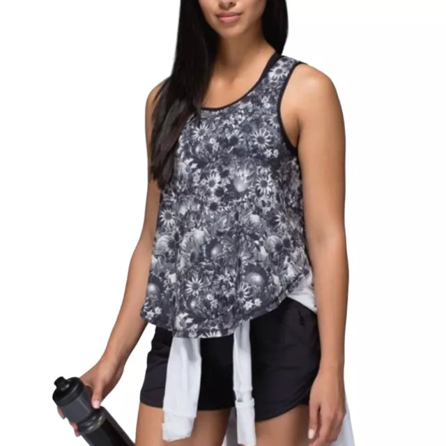 Lululemon Run Split Singlet Tank Top Flowabunga Black Angel Wing Black Size 8