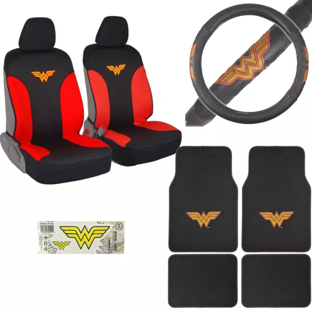 Wonder Woman Car Truck Front Seat Covers Floor Mats Steering Wheel Cover & Decal
