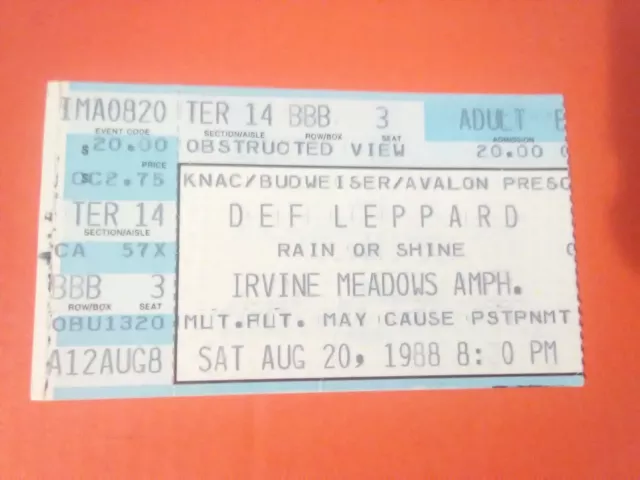 Def Leppard Vtg '88 Concert Ticket Stub