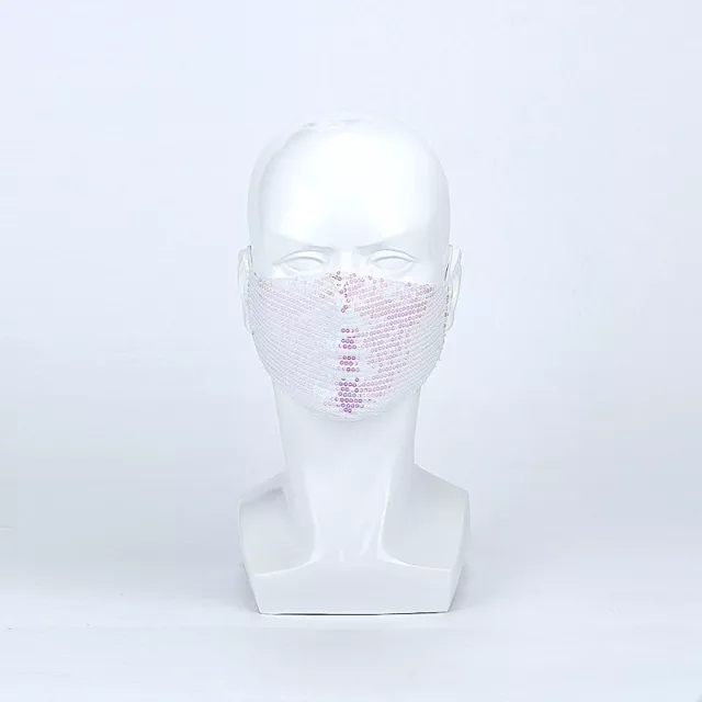 5 WHITE Sequined Cotton Face Masks Washable Protective Covers Protection Gear