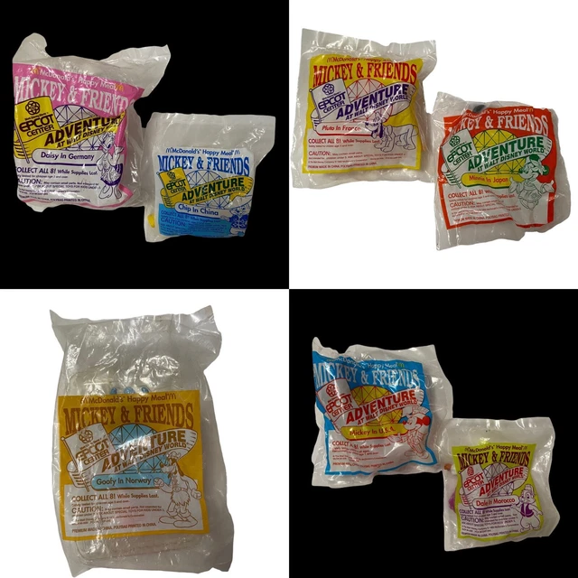 7 VINTAGE 1994 McDonald's MICKEY & FRIENDS EPCOT Happy Meal Toys SEALED