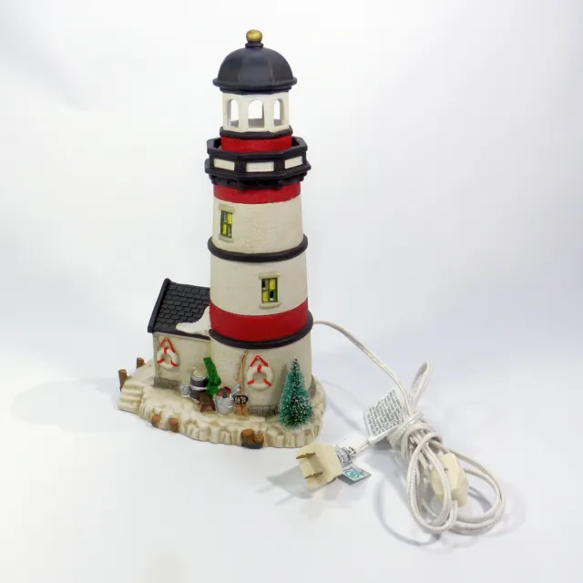 Santa's Workbench Lighthouse 11"  Porcelain Lighted Weathered Bluff Tested Vtg