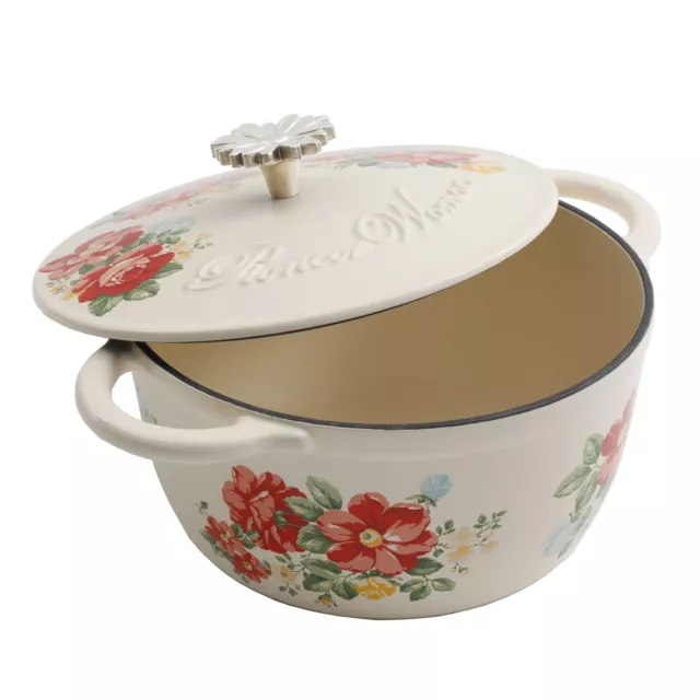 Vintage Floral Enameled Cast Iron 3-Quart Dutch Oven