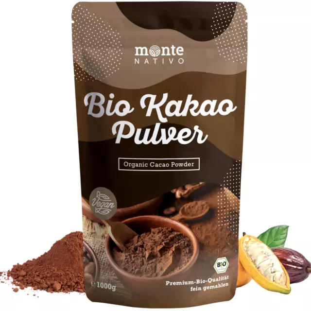 Bio Kakaopulver Monte Nativo - 1kg - Rohkakao nährstoffreich und fein gemahlen