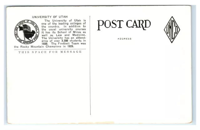 Postcard Airplane View, University of Utah, Salt Lake City unused WB S1 2