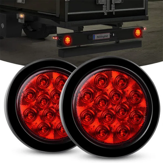 4" 10LED Round Rear Tail Light Stop Brake Turn Signal Lamp For Trailer Truck Van