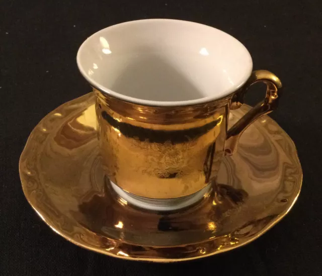 Dorohoi Stipo Demitasse Cup & Saucer ; Gold on Porcelain : Made in Romania