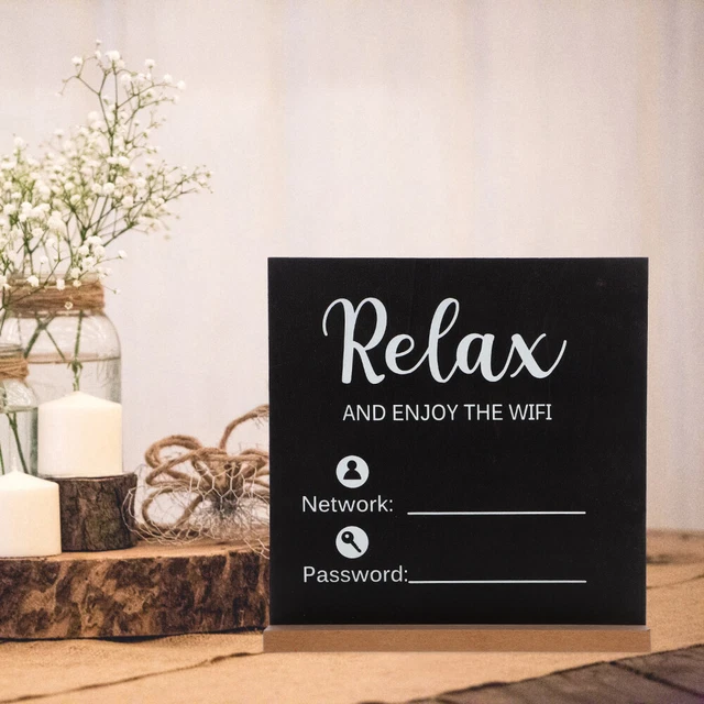 Panneau WiFi En Bois Style Tableau Noir - 21,6x21,6cm - Pour Afficher Le Mot De Passe Maison/bureau