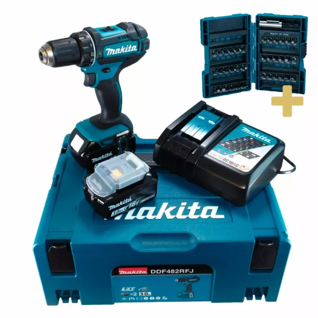 Makita Akku-Bohrschrauber DDF482RFJ Set 18V  inkl. Gratis Bit Set