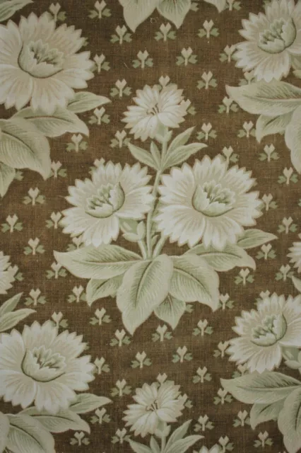Antique French fabric Belle Epoque c1880 khaki sage green printed cotton