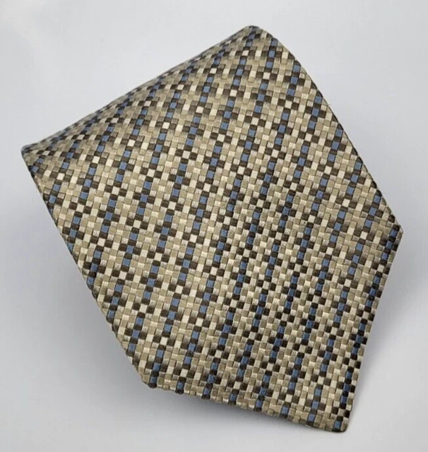 Grant Thomas Silk Tie Beige Brown Blue Geometric Mesh Men Necktie USA 58 x 4