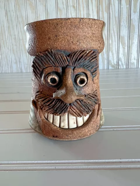 Ugly Face Pottery 3D Man With Mustache And Blue Eyes Mug – Mug Barista