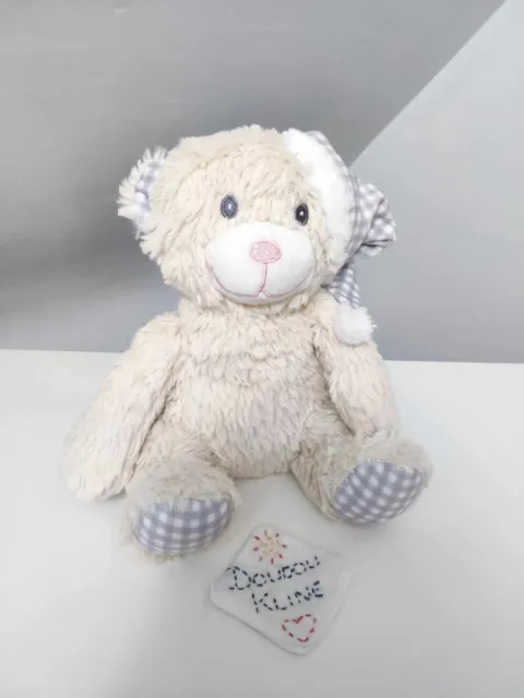 Peluche/Doudou Ours Beige Bonnet Gris Blanc 25cm - Gifi