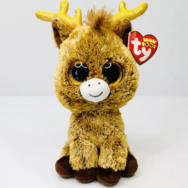 Rare Ty Beanie Boo Plush Toy Harriet the Horse with Gold Antlers Gold Eyes 20cm