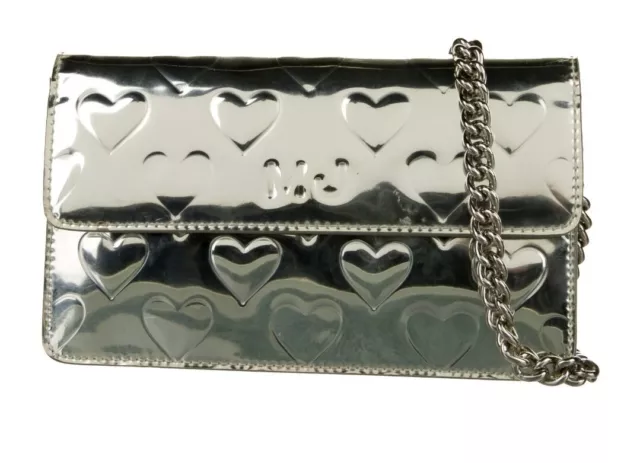 Marc Jacobs Embossed Heart Silver Metallic Small Handbag Metal Chain