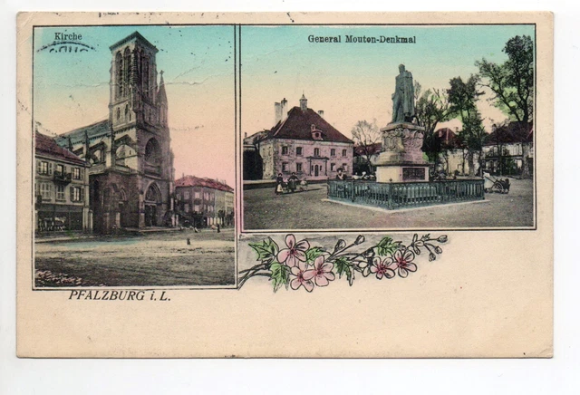 PHALSBURG Pfalsburg Moselle CPA 57 gruss 2 views color church square