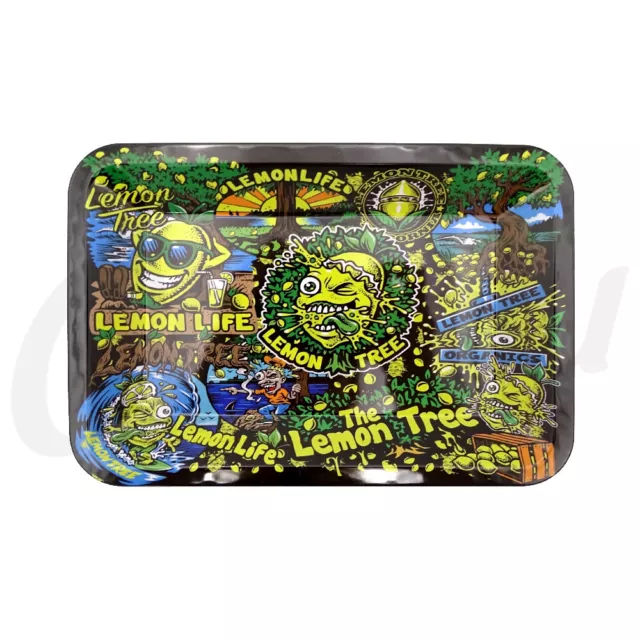 Lemon Tree Metal Tray for Rolling Papers, Grinder, Smoking Accessories Set