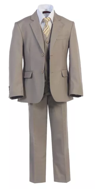 Magen Boys STONE Khaki SLIM FIT tuta 7 pz set cappotto, gilet, pantaloni, camicia, cravatta clip