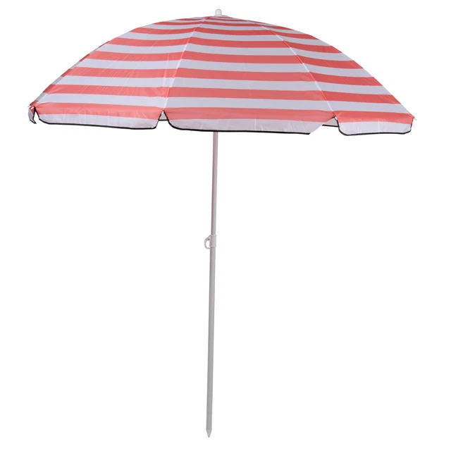 Parasol Jardin Plage Balcon Camp Active – Ø170 Cm Rayé Rosé/Blanc – Inclinable Avec Piquet