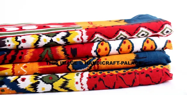 Indien Tissu Coton Artisanat Rouge Ikat Imprimé Couture Décoratif Matériel 4.6m