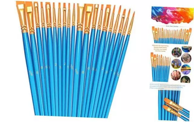 BOSOBO 20-Piece Nylon Paint Brush Set for Acrylics, Oils, 2 Pack Blue