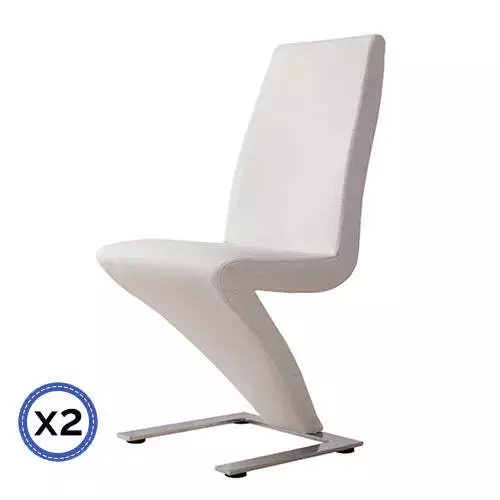NNEDSZ Z Shape White Leatherette Dining Chairs with Stainless Base