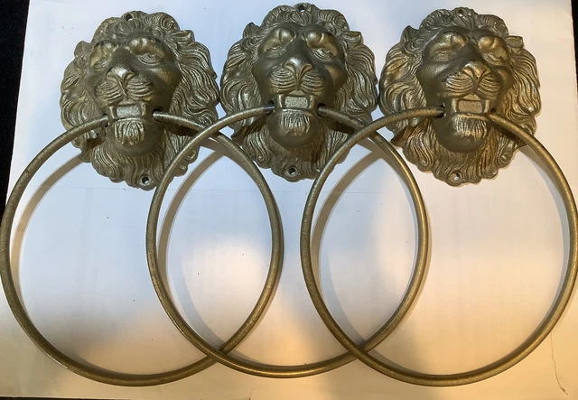 Buy 1 Large VINTAGE BRASS LIONS HEAD TOWEL RING 8” x 5  1/2” Wide,won’t Tarnish 3