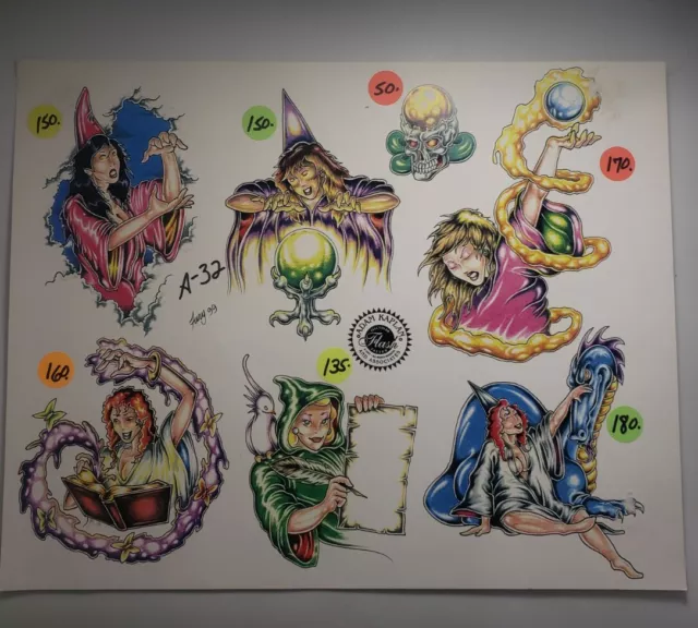 Arte del tatuaje flash Adam Kaplan de magos a todo color