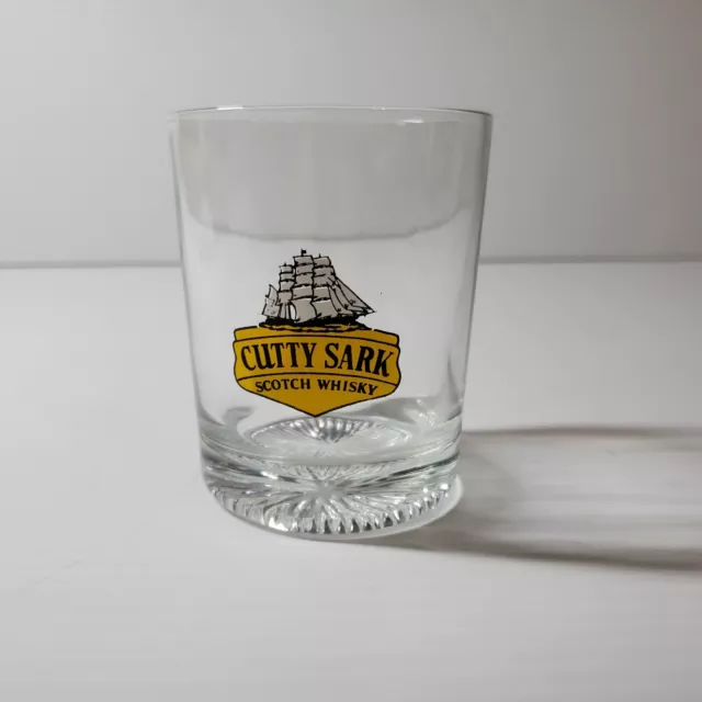 Cutty Sark Scots Whiskey Ship Logo Vintage Low Bar Glass Barware Clear Cup