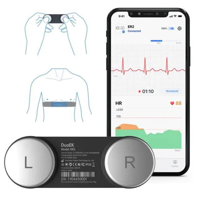 ECG EKG Heart Monitor Smartphone Compatible Portable Heart Rate Monitor Free App