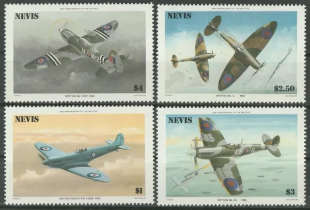 F-EX46994 NEVIS MNH 1986 50th ANNIV SPITFIRE WAR AIRPLANE SEAFIRE.