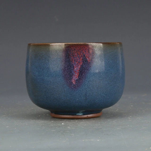Chinese Song Jun Kiln Blue Glaze Red Spots Design Bowl 4.3 inch M