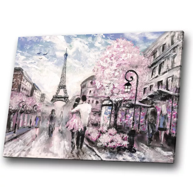 Canvas Print Framed Kitchen Wall Art Picture Eiffel Tower Paris Love Pink Blue