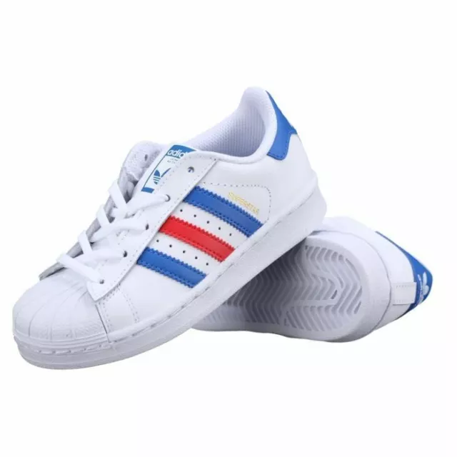 Babyschuhe adidas Superstar Gründung BB0362 Weiß/Blau/Rot Turnschuhe Neu