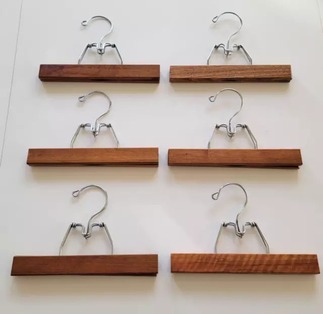 Vintage Wooden Pants Skirts Trousers Hangers Clamp Style Set Of 6