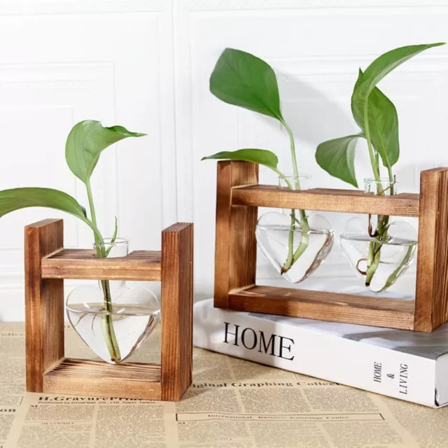 Wooden Frame Glass Flower Vase Transparent Flower Pot  Home Decor