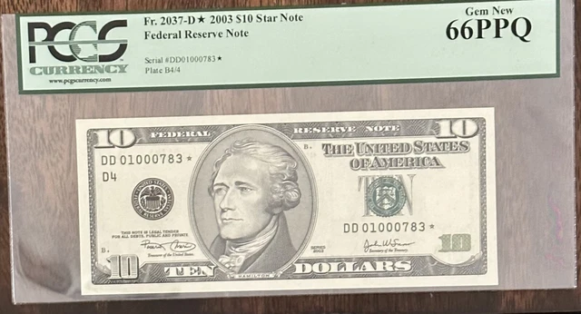 2003 $10 Fr. 2037-D STAR NOTE Federal Reserve PCGS GEM NEW 66 PPQ