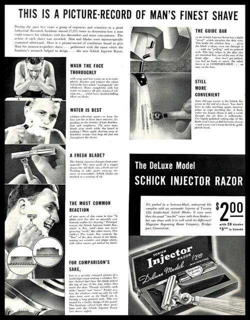 1937 Schick Injector Razor Vintage PRINT AD Deluxe Model Shaving Mens Grooming