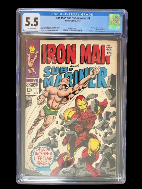 Iron Man and Sub-Mariner #1 CGC 5.5 1968 Key Marvel Comic OFWHT Pages