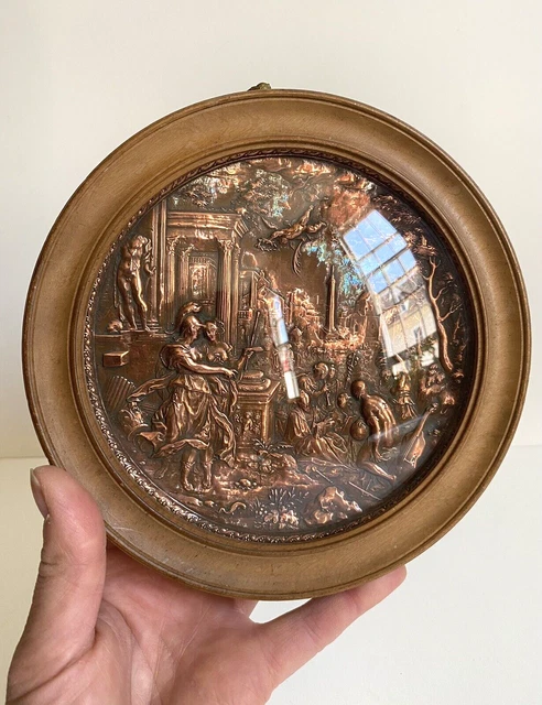 Viktorianische Relief Kupferplatte im konvexen kreisförmigen Rahmen - Kunst & Wissenschaft - Top