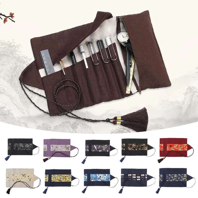 Retro Style Pen Curtain Large Capacity Pencil Case Storage Tassels Rolling Pouch