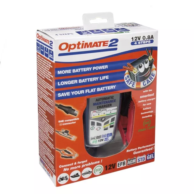 Chargeur Tecmate Optimate 2 12v 0.8A pour moto voiture de 3 à 96 ah