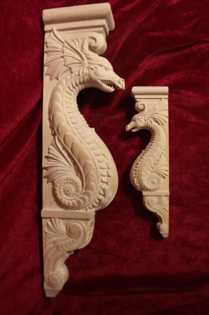 Wooden Corbel/bracket Dragon. Wall Fireplace decor.  Carved from wood. 10" size