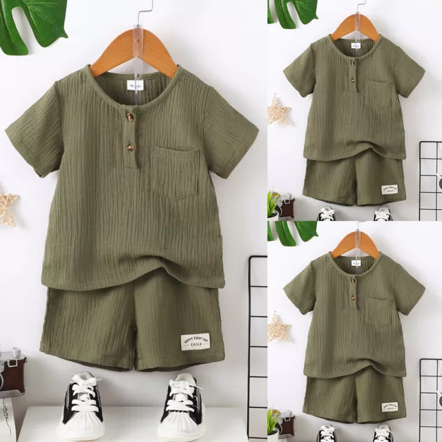 2PCS Kids Baby Boys Tracksuits Outfit Short Sleeve T Shirt Top+Shorts Summer Set