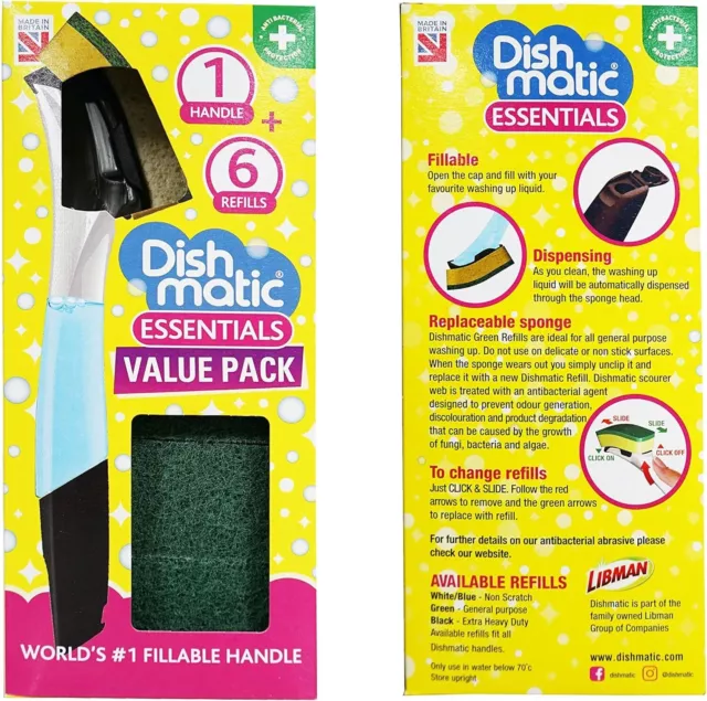 Dishmatic Washing Up Sponge Liquid Dispenser Handle and 6 Refills Value Pack Kit