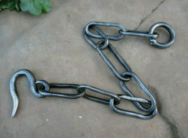 Antique Wrought Iron Hook Chain Hanging Old Tool Kitchen Rustic Barn Farm 24"