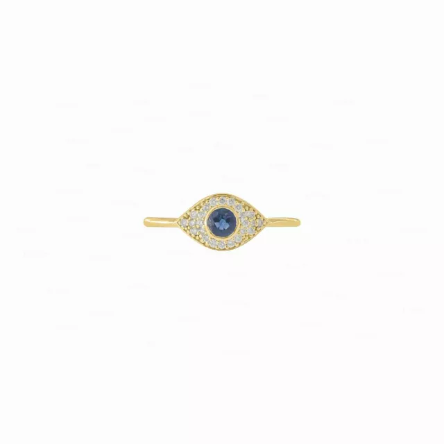 Genuine Diamond Blue Sapphire Evil Eye September Birthstone 14K Gold Ring