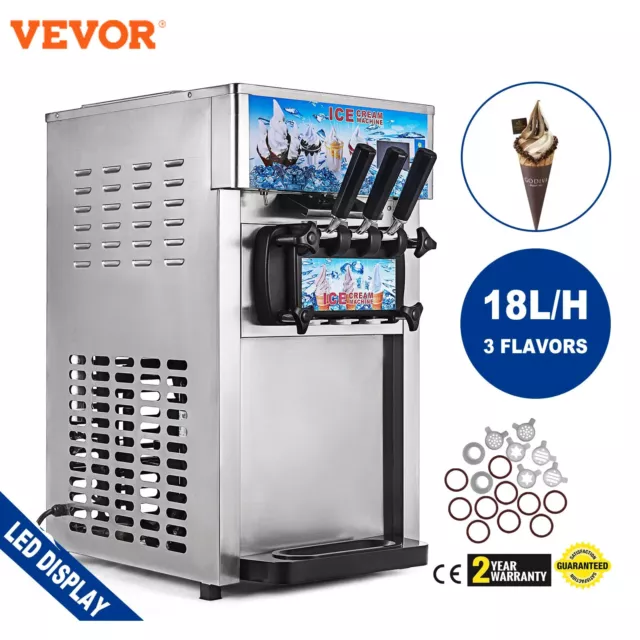 VEVOR Softeismaschine Eismaschine 18L/H Speiseeismaschine Eiscreme 3 Flavor